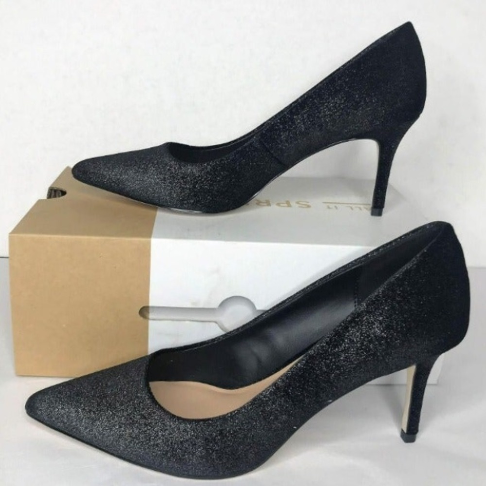 Call It Spring Black Silver Shimmers Fririen Pointed Toe Pumps